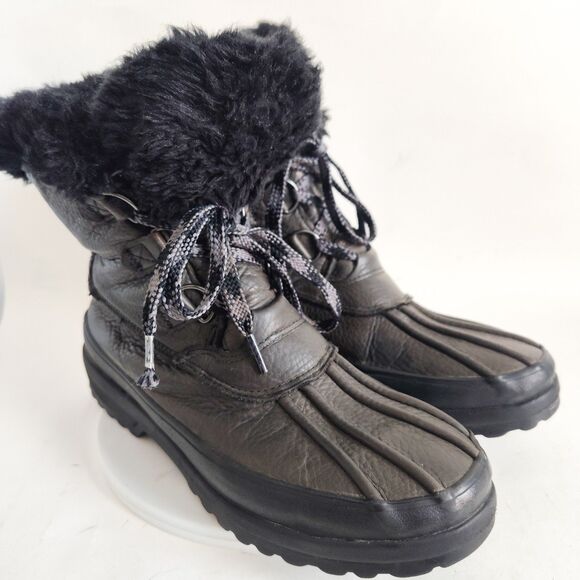 Sperry Winter Boots Olive Green Leather Rubber Size 9 Insulated Maritime Fur - Picture 2 of 9